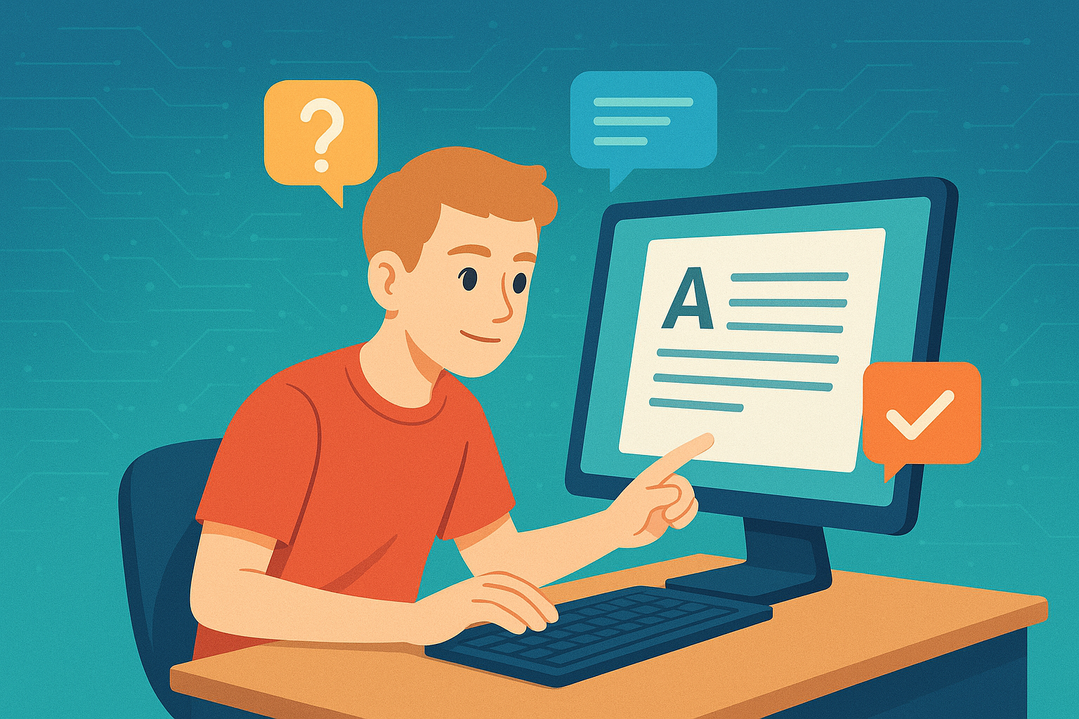 Pessoa usando laptop com materiais de estudo